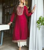 Maroon yoke design embellished kurta