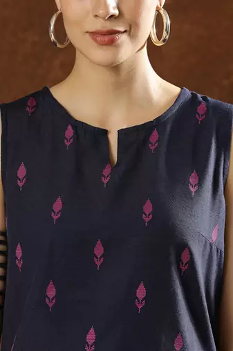 Cotton printed notch neck straight kurti farshi salwar with dupatta