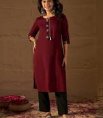 Ethnic motifs embroidered thread work kurta