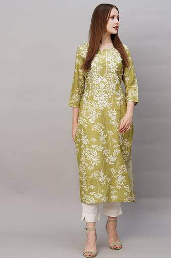 Floral embroidered thread work regular republic day republic day kurta