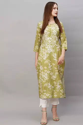 Floral embroidered thread work regular republic day republic day kurta