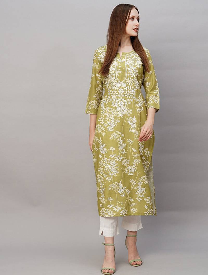 Floral embroidered thread work regular republic day republic day kurta