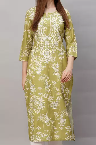 Floral embroidered thread work regular republic day republic day kurta