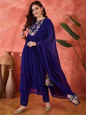 Floral yoke design straight a-line with trouser and dupatta 1