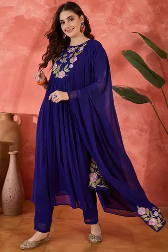 Floral yoke design straight a-line with trouser and dupatta