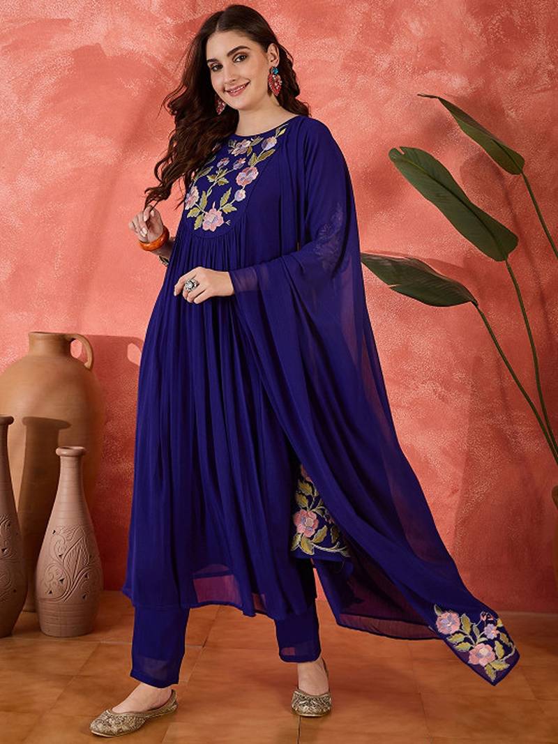 Floral yoke design straight a-line with trouser and dupatta
