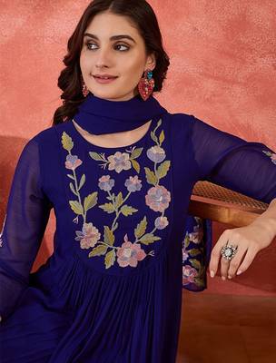 Floral yoke design straight a-line with trouser and dupatta 2