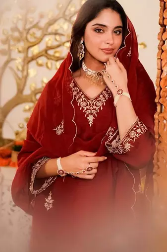 Embroidered regular kurta with trousers & with dupatta