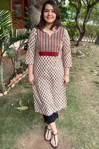 Floral printed cotton straight kurta