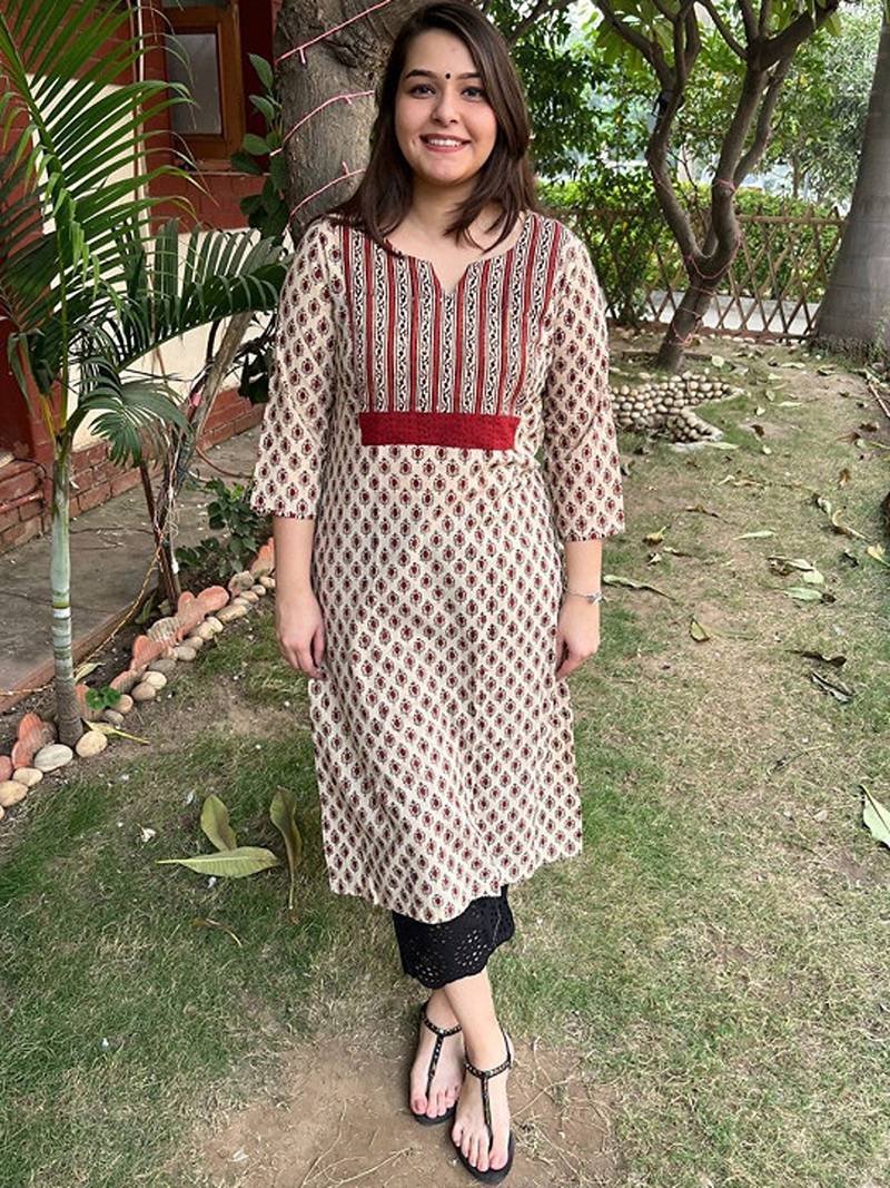 Floral printed cotton straight kurta