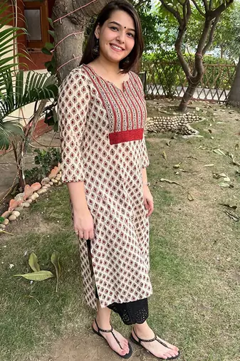 Floral printed cotton straight kurta