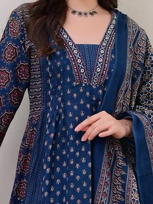 Floral printed v neck anarkali kurta with trousers & dupatta 2
