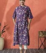 Floral printed mandarin collar pure cotton a-line kurta