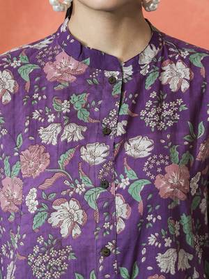 Floral printed mandarin collar pure cotton a-line kurta 2
