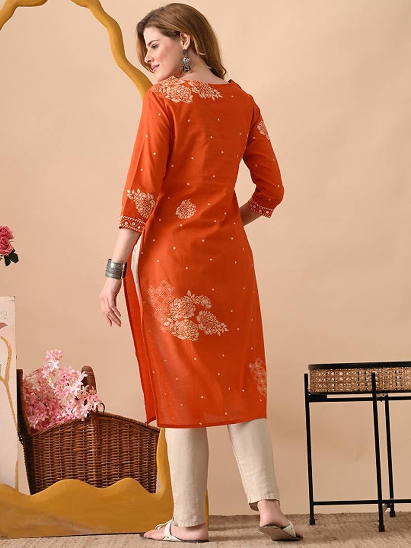 Floral printed v-neck regular sleeves kurta
