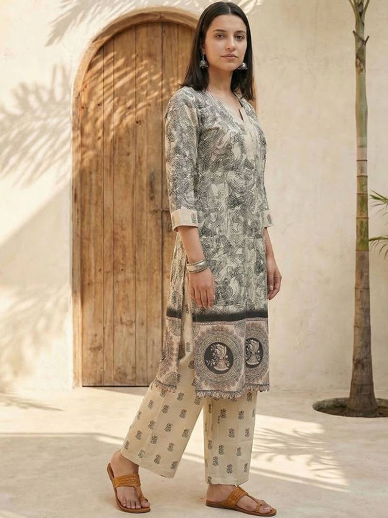 Floral printed regular top with trousers