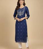 Embroidered round neck calf length straight kurta