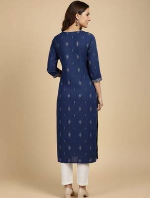 Embroidered round neck calf length straight kurta 3