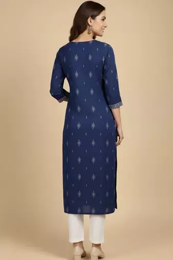Embroidered round neck calf length straight kurta