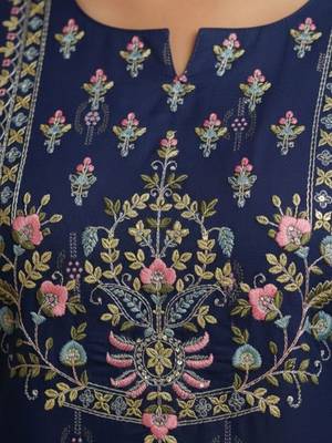 Embroidered round neck calf length straight kurta 4