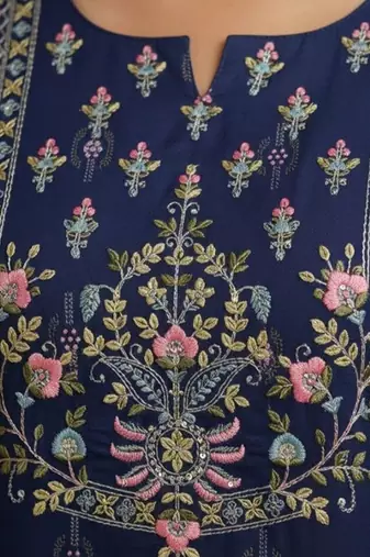 Embroidered round neck calf length straight kurta