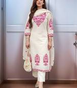Ethnic motifs embroidered regular thread work kurta with trousers & with dupatta