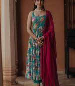 Floral printed tiered kurta with trousers & with dupatta