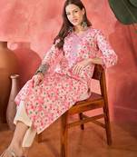 Floral printed v-neck straight kurta