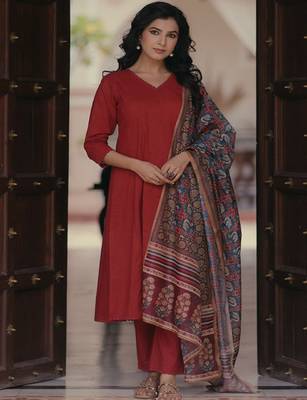 Panelled pure cotton kurta with trousers & with dupatta 1