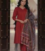 Panelled pure cotton kurta with trousers & with dupatta