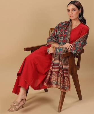 Panelled pure cotton kurta with trousers & with dupatta 3
