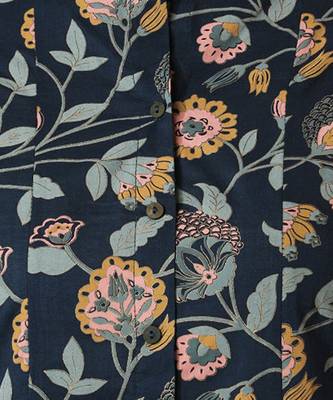 Floral printed mandarin collar panelled pure cotton a-line kurta 2