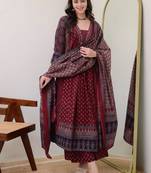 Floral printed square neck anarkali kurta with palazzos & dupatta