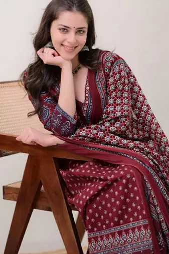 Floral printed square neck anarkali kurta with palazzos & dupatta