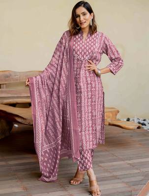Ethnic motifs printed regular mirror work pure cotton kurta with trousers & with dupatta 1