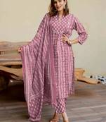 Ethnic motifs printed regular mirror work pure cotton kurta with trousers & with dupatta