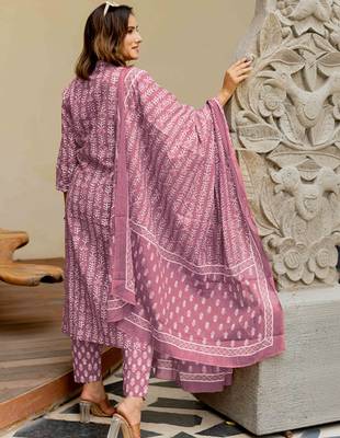 Ethnic motifs printed regular mirror work pure cotton kurta with trousers & with dupatta 2