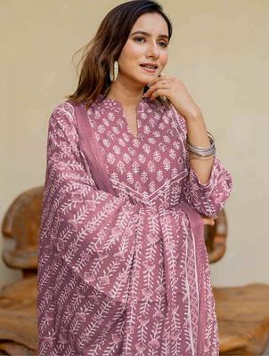Ethnic motifs printed regular mirror work pure cotton kurta with trousers & with dupatta 4