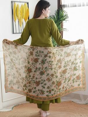Ethnic motifs embroidered regular thread work pure cotton kurta with trousers & with dupatta 3