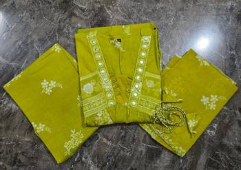 Beautiful jaipuri an anarkali neon mehandi green kurti set of mul cotton. 5