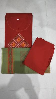 Beautiful jaipuri rust straight embroidered kurta set with pants and a dupatta. 5