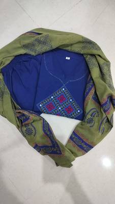Beautiful jaipuri blue straight embroidered kurta set with pants and a dupatta. 5