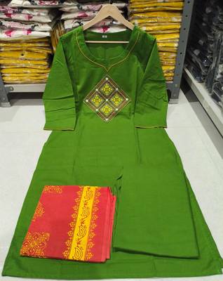 Beautiful jaipuri green straight embroidered kurta set with pants and a dupatta. 4