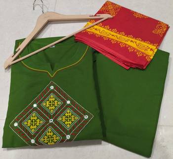 Beautiful jaipuri green straight embroidered kurta set with pants and a dupatta. 5