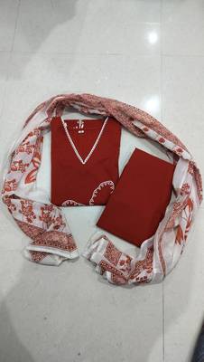 Beautiful jaipuri a brick red floral embroidered straight kurta pant set 5