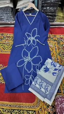 Beautiful jaipuri a brick red floral embroidered straight kurta pant set 3