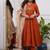 Beautiful jaipuri a rust red colored cotton anarkali kurta set