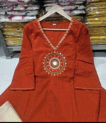 Beautiful jaipuri a rust red colored cotton anarkali kurta set 4