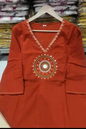 Beautiful jaipuri a rust red colored cotton anarkali kurta set