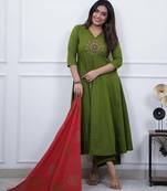 Beautiful jaipuri a green colored cotton anarkali kurta set